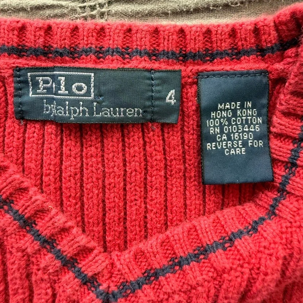 Polo Ralph Lauren Kids Ribbed‎ Knit Vest Size 4 Red V-Neck Pony Logo